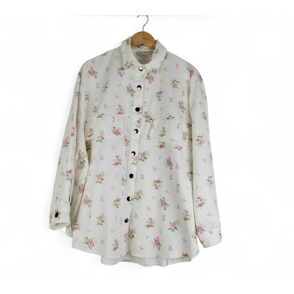 Easy Clothes Top Womens One Size White Pink Floral Button Cottagecore Italy NEW